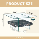 31.4 Inch Modern Two-Tier Square Coffee Table - An Elegant Combination of Clear Glass and Black GL-W1151P232659