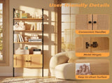 5-Tier Ladder Bookcase with Rattan Cabinet and Metal Frame Natural, 23.5" x 12.5" x 72.5" 08655127