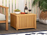 Solid Acacia Wood Outdoor Side Table with Umbrella Hole, 2-in-1 Storage End Table for Patio Poolside 86228546