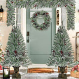 ZUN Pre-lit Xmas Tree Artificial Christmas 4-Piece Set,Garland, Wreath and Set of 2 Entrance Trees X-mas PX283311AAK