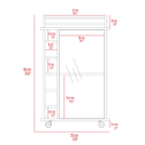 Bar Cart, Glass Door, Four Casters, Two Shelves, White B097133032