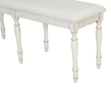 ZUN TOPMAX Vintage Traditional 50.4inch Upholstered Dining Bench with 6 Solid Wood Legs, Cream N717P170409D