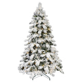 Artificial 6ft Flock LED-lit Christmas Tree with 594PE/PVC Mixed Branch Tips,Hinged Premium & 07213908