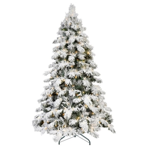 Artificial 7ft Flock LED-lit Christmas Tree with 890PE/PVC Mixed Branch Tips,Hinged Premium & 85519159
