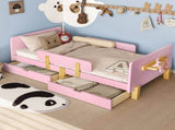 Twin Size Platform Bed with Storage Drawers, Solid Wood Beds Frame with Bed Guardrail, Small Shelf, W1580P373242