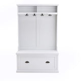 ZUN Entryway hall tree with coat rack 4 hooks and storage bench shoe cabinet white 80843829