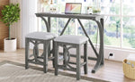 ZUN TOPMAX Farmhouse 3-Piece Counter Height Dining Table Set with USB Port and Upholstered Stools,Gray WF298225AAE