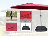 15x9ft Large Double-Sided Rectangular Outdoor Twin Patio Market Umbrella with light and base- red 69800609