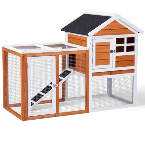 ZUN Wooden Rabbit Hutch Outdoor Chicken Coop Indoor Bunny Cage with Run, Guinea Pig House Pet House with 10952534