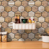 48 Pcs Hexagon Peel And Stick Backsplash Tile, Stick On Backsplash For Kitchen And Bathroom, Wood 45549744