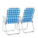 ZUN 2pcs Steel Tube PP Webbing Bearing 120kg Folding Beach Chair Blue& White Strip 18794766