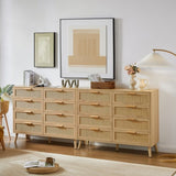 ZUN Bedroom dresser, 8 Double Dresser with rattan drawers, wood chest of drawers for kids living W1162P190402