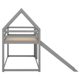 ZUN Twin Size Bunk House Bed with Slide and Ladder,Gray 69291769