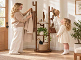 Coat Rack Freestanding, Solid Wood Rotary Coat Rack with 3 Storage Shelves & 9 Hooks, Coat Tree for W3204P577705