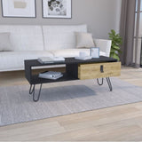 ZUN Huna Coffee Table with Hairpin Legs and Ample Storage Drawer B200P173213