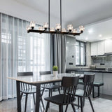 Chandelier for Dining Room, 10-Light Black Farmhouse Linear Pendant Light Fixture, Modern Crystal W1592P232178