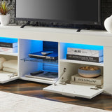 White morden TV Stand with LED Lights,high glossy front TV Cabinet,can be assembled in Lounge Room, W67936012