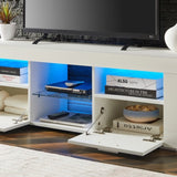 ZUN White morden TV Stand with LED Lights,high glossy front TV Cabinet,can be assembled in Lounge Room, W67936012