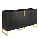TREXM Modern sideboard with Four Doors, Metal handles & Legs and Adjustable Shelves Kitchen Cabinet WF295368AAB