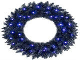 24in Black Pre-Lit Christmas Wreath, 179 Branch Tips, 35 Purple LED Lights, IP44 Timer, Gothic 18056329