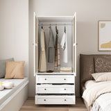 Hollow pattern 2 door 3 drawer wardrobe, the collision of wood color and white, suitable for W688P276738