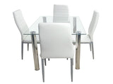 4-seat simple rectangular cylindrical leg table tempered glass stainless steel 30544522