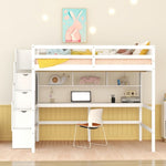 ZUN Full Size Loft Bed with Built-in Desk, Bookshelves and Storage Staircase,White 27873954