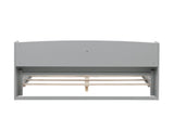 Full Pine Wood Bed with Bookcase Headboard ,LED Motion Sensor Light, Bed Guardrails,Grey W504P277598