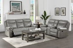 ZUN Gray 1pc Double Reclining Sofa w/ Drop Down Cup Holders, Power Outlets USB Ports Hidden Drawer Faux B011P183625