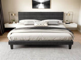 Dark Gray King Size Tufted Platform Bed Frame - Linen-Like Upholstery with Horizontal Stripe 06319378