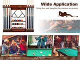 Brown Pine Wood Wall-Mounted Billiards Cue Rack, Holds 8 Cues & 16 Balls with 5 Storage Compartments 14806939