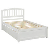 Twin size Platform Bed Wood Bed Frame with Trundle, White WF194302AAK
