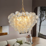 23.6-Inch Gold Pendant Light Chandelier with Threaded Clear Glass Globe Shade Adjustable Height, W1340P251916