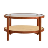 Modern minimalist circular double-layer solid wood coffee table, craft glass tabletop, second layer W1151104956