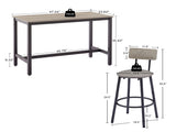 Bar Table Set with 4 Bar stools PU Soft seat with backrest, Grey, 47.24'' L x 23.62'' W x 35.43'' H 17125844