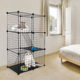 ZUN Cat Cage DIY Indoor Pet Home Small Animal House Detachable Playpen with 3 Doors 3 Tiers for Kitten 93791936