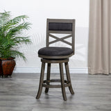 30" Bar Height X-Back Swivel Stool, Weathered Gray Finish Grey, Charcoal Fabric Seat B04660723