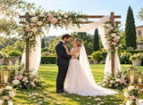 Wooden Wedding Arch 7.8ft Dark Brown, Double Flat Top Classic Style Ceremony Backdrop, Indoor & 61134586