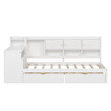 Wooden L-Shape Daybed with Seven Storage Cabinets and Two Storage Drawers, Multi-functional Bed with 74696314