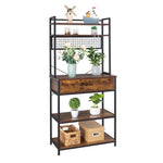 ZUN 5-Tier Kitchen Bakers Rack with 10 S-Shaped Hooks and 1 drawer , Industrial Microwave Oven Stand, 19675615