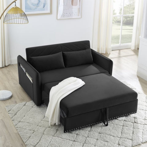 ZUN MH" Sleeper Sofa Bed w/USB Port, 3-in-1 adjustable sleeper with pull-out bed, 2 lumbar pillows and W119362742