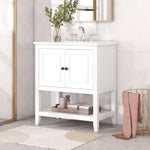 ZUN 30" White Modern Sleek Bathroom Vanity Elegant Ceramic Sink with Solid Wood Frame Open Style Shelf & N725P189825K