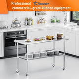 Stainless Steel 24 x 60 Inches Metal Prep with wheels Adjustable Undershelf, Stainless W1192P340898