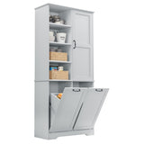 Bathroom Storage Cabinet with Doors and Drawers, Tilt-Out Laundry Hamper, Multiple Storage Space, 36301140