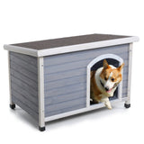 Medium Wooden Outdoor Dog House, Waterproof Roof, Elevated Floor, Adjustable Plastic Feet, Grey W142763829