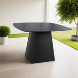 Modern 44" Rounded Square Outdoor Pedestal Dining Table, Black Sintered Stone Top, Flared Pyramid W1886P310020