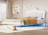 Twin Size Upholstered Bed Frame with LED Lights, Modern Upholstered Princess Bed With Crown WF315530AAK