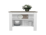 Kitchen Island 35.4" H, with 3 Shelves, White / Taupe B097P250924