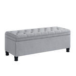 ZUN Upholstered tufted button storage bench ,Linen fabric entry bench with spindle wooden legs, Bed W2186P151309