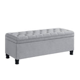 ZUN Upholstered tufted button storage bench ,Linen fabric entry bench with spindle wooden legs, Bed W2186P151309